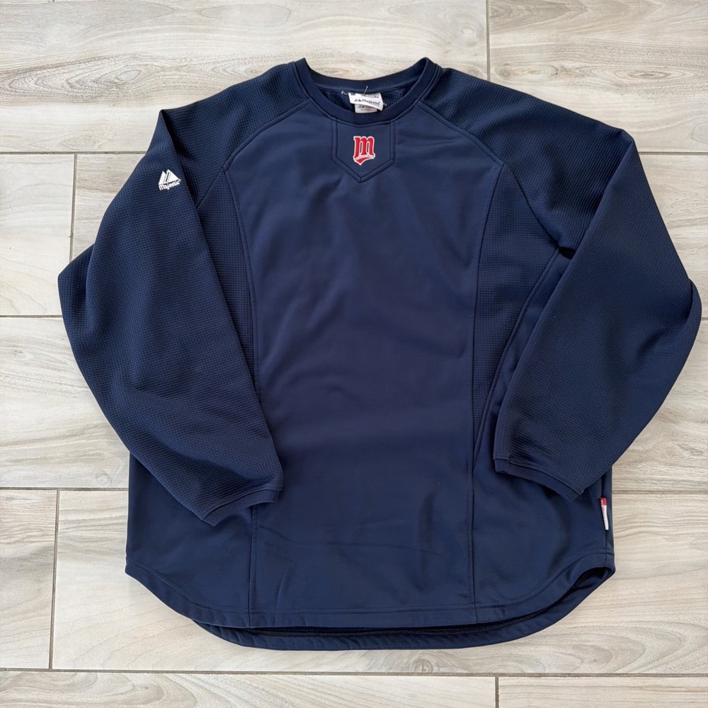 Minnesota Twins Long Sleeve Majestic Therma Base Pullover Mens Navy Blue XL